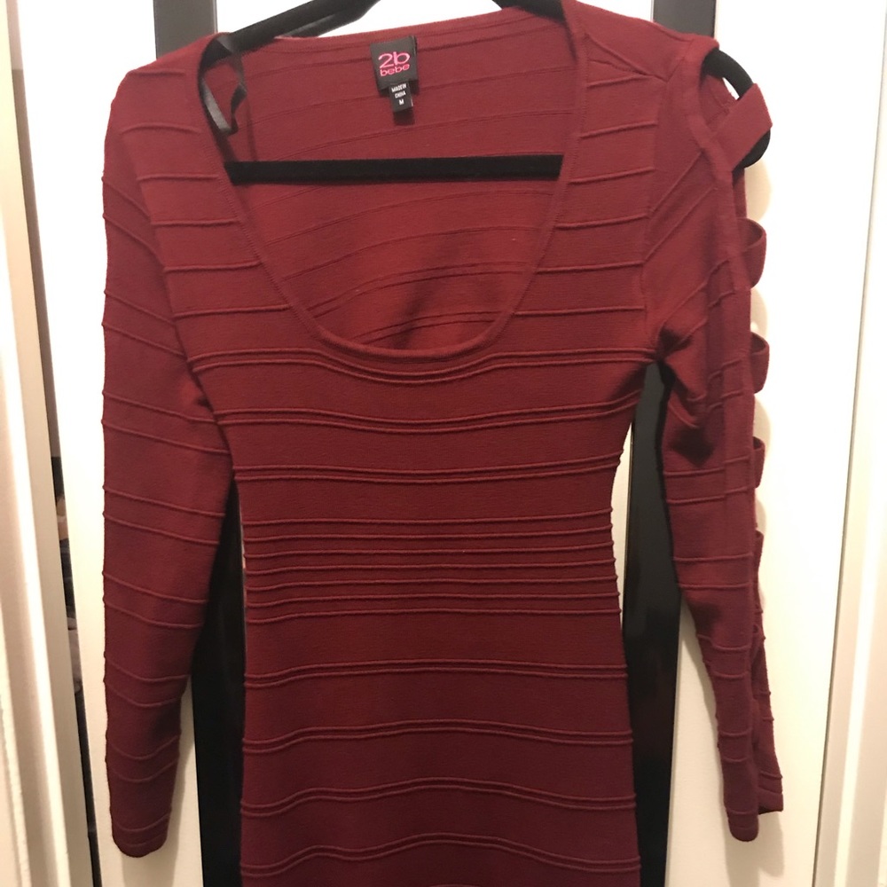 2B Bebe Burgundy Body Con dress w/ cut outs